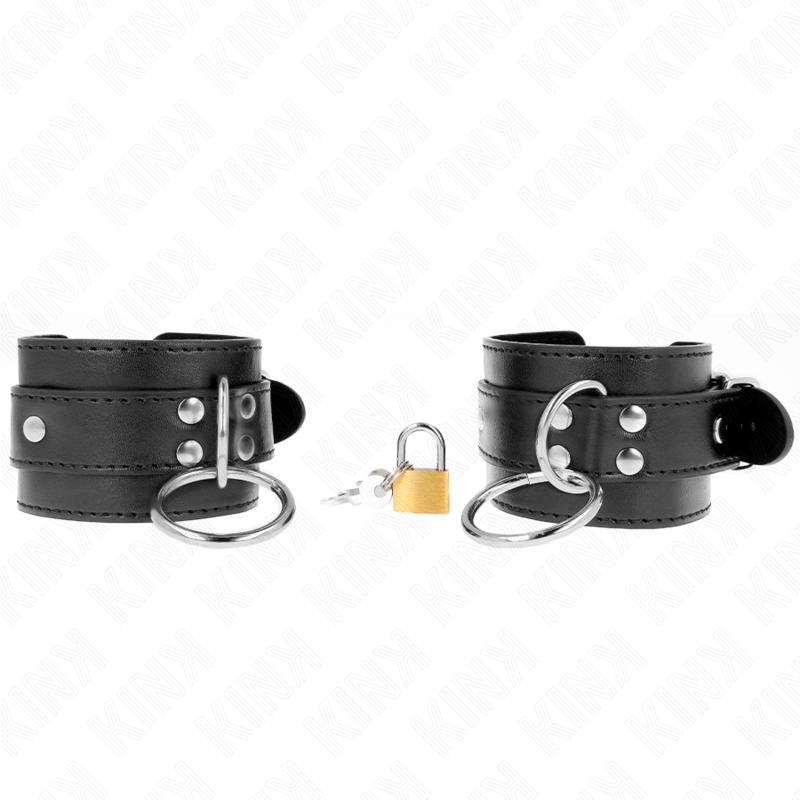 Kink O-Ring Locked Wrist Restraints Black - Esposas de Cuero Ajustables
