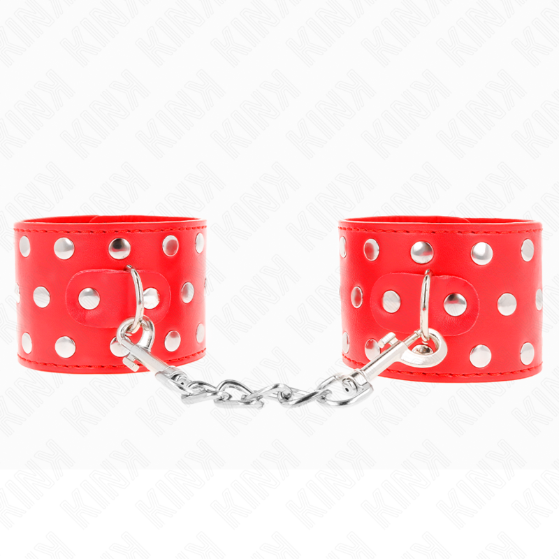 Esposas Ajustables KINK con Remaches - Bondage de Metal Rojo 19-24 cm