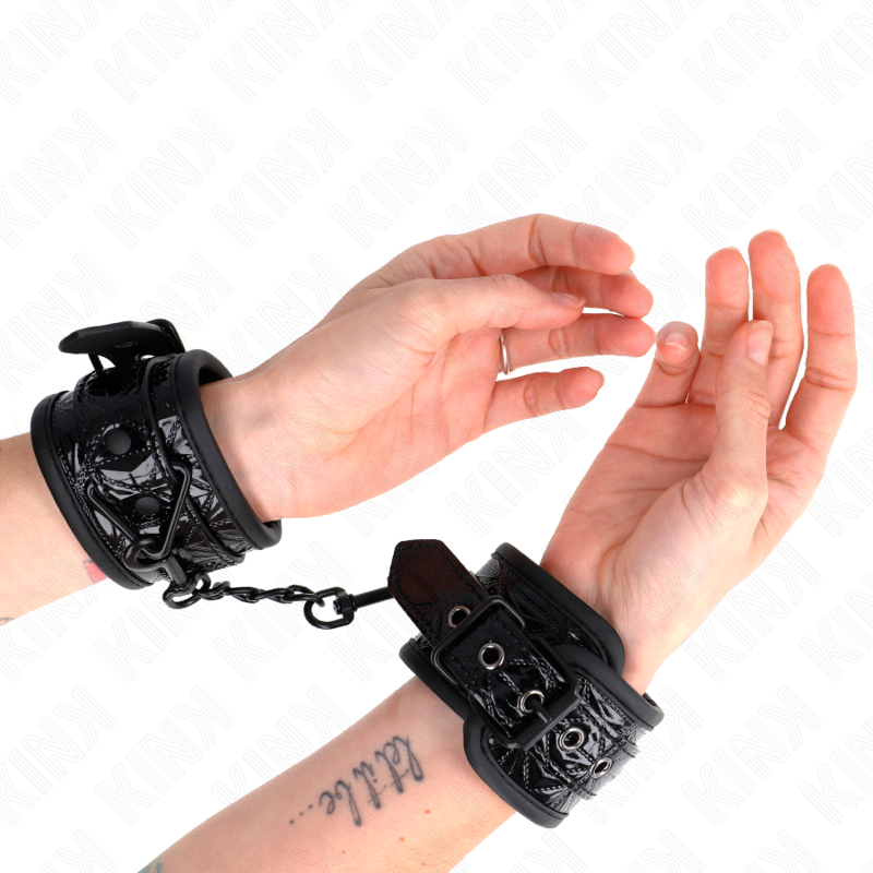 Kink Diamond Pattern Wrist Restraints - Esposas Ajustables de Bondage Negro