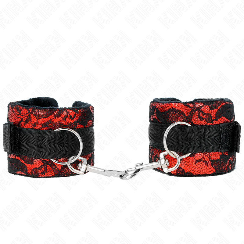Esposas de Muñeca Terciopelo KINK - Rojo/Negro con Encaje y Nylon