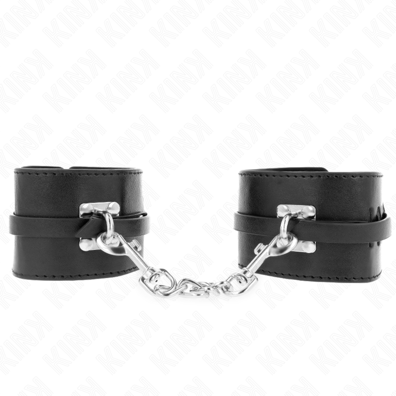 Esposas de Muñeca Kink Deluxe con Candado - Cuero Acolchado Ajustable Negro
