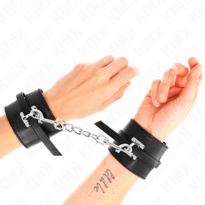 Esposas de Muñeca Kink Deluxe con Candado - Cuero Acolchado Ajustable Negro