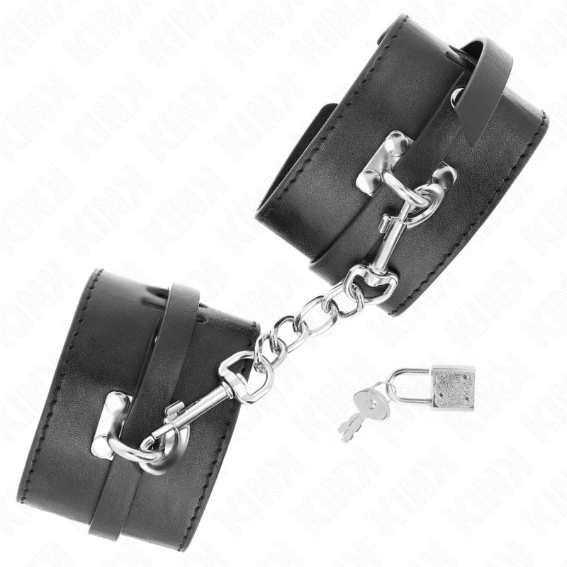 Esposas de Muñeca Kink Deluxe con Candado - Cuero Acolchado Ajustable Negro