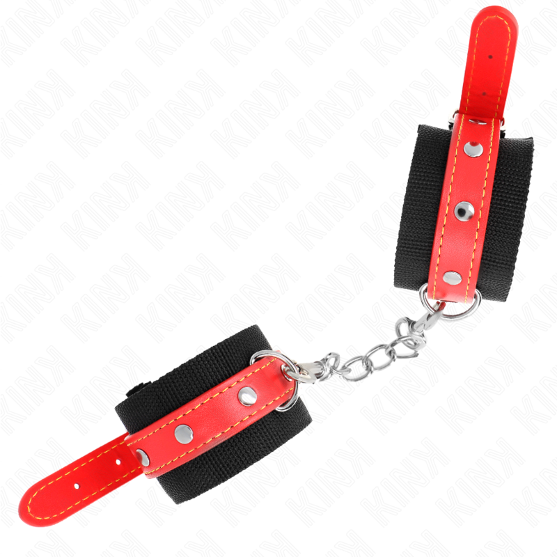 Esposas de Nylon Negro KINK con Detalles en Cuero Rojo - Ajustables 19-24 cm