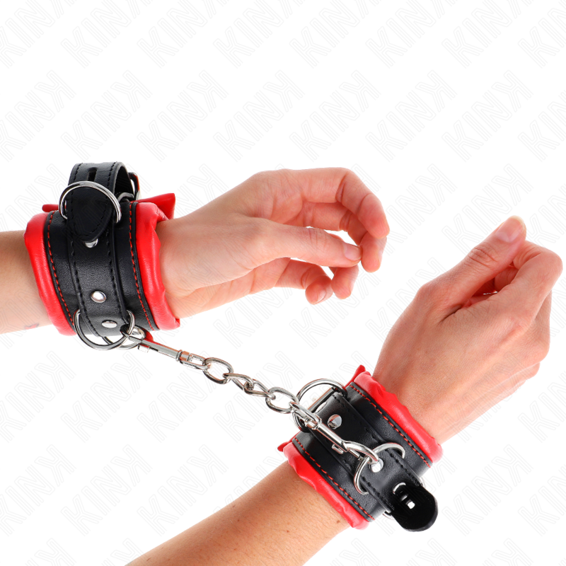 Kink Heavy Wrist Restraints - Puños Ajustables con Forro de Felpa Roja