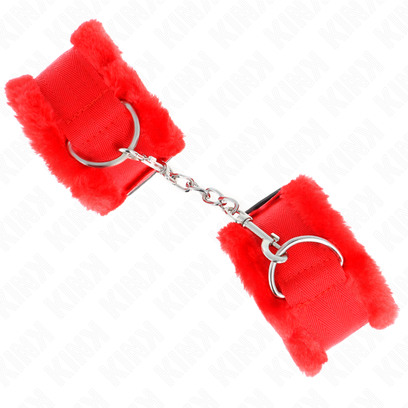Kink Furry Lined Wrist Restraints Red - Esposas Ajustables con Forro de Piel Sintética