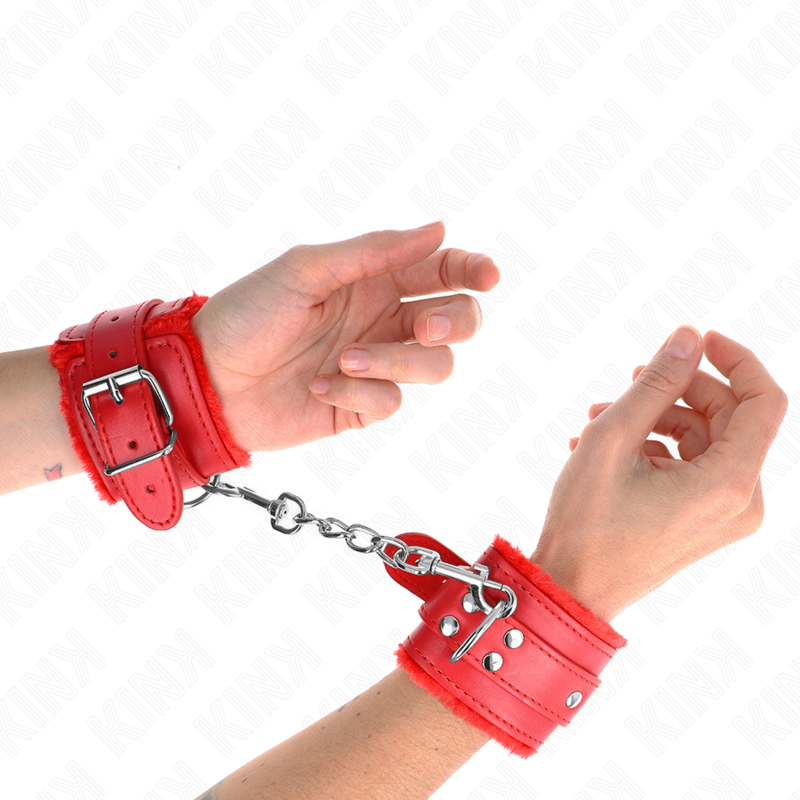 Esposas de Muñeca Kink Fur Lined Rojo - Ajustables 17-29 cm