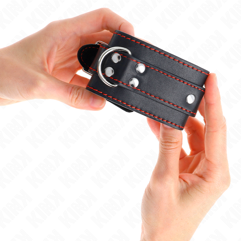 Esposas de Muñeca KINK Ajustables Negro con Forro Rojo - Bondage