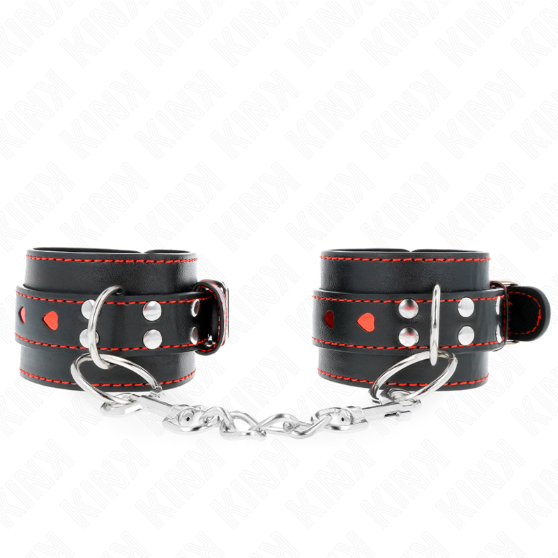 Esposas de Muñeca KINK Ajustables Negro con Incrustación Roja - Bondage de Calidad