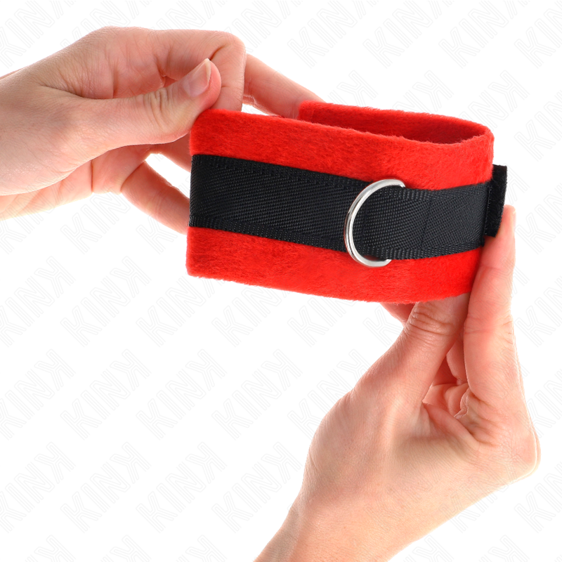 Esposas de Bondage Kink con Recubrimiento Fur - Negro y Rojo 30x7 cm