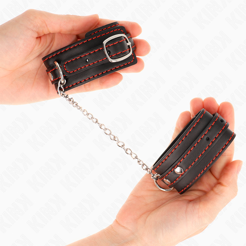 Esposas de Cuero para Muñecas Kink Small - Negro con Ribete Rojo