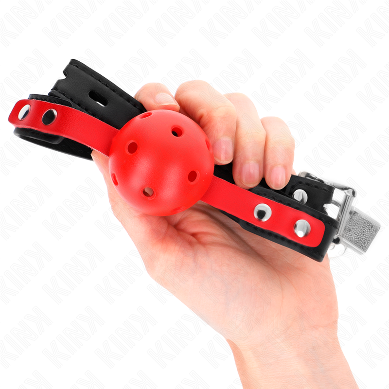 Ball Gag Hueco Rojo KINK 4.5 cm - Correa Ajustable 37-52 cm