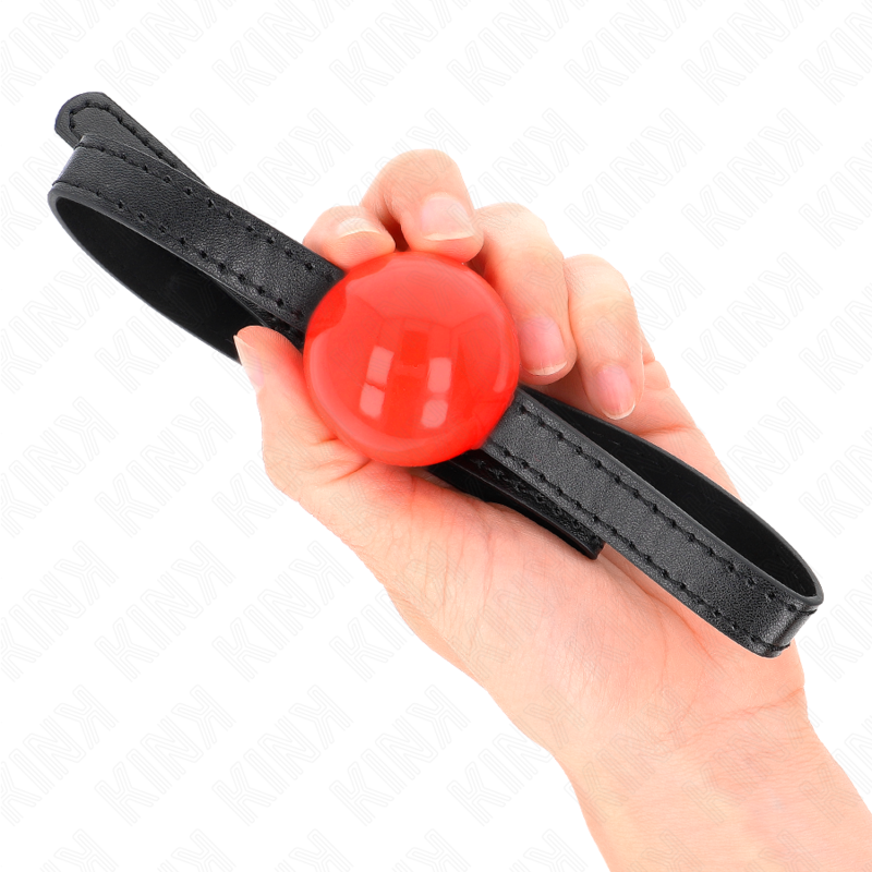 Kink Red Single Solid Ball Gag - Correa de Cuero Genuino Ajustable