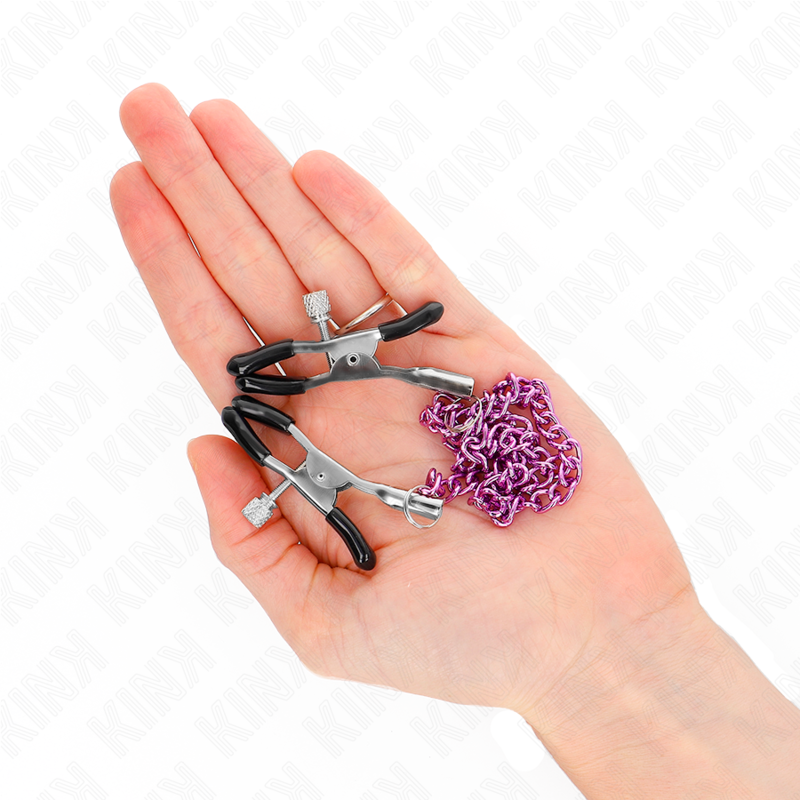 Pinzas para Pezones con Cadena KINK Purple 30 cm - Estimulación BDSM