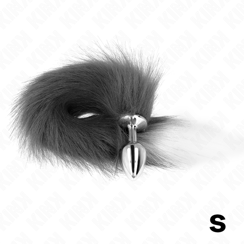 Kink Anal Plug Size S 7cm con Cola Sintética 40cm Gris y Blanco