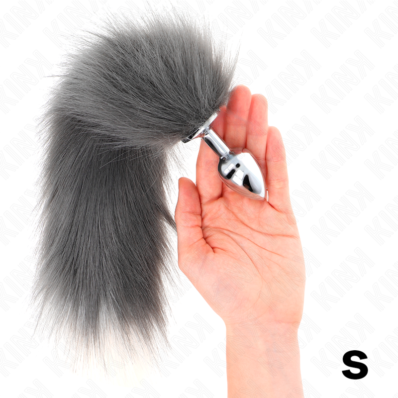 Kink Anal Plug Size S 7cm con Cola Sintética 40cm Gris y Blanco