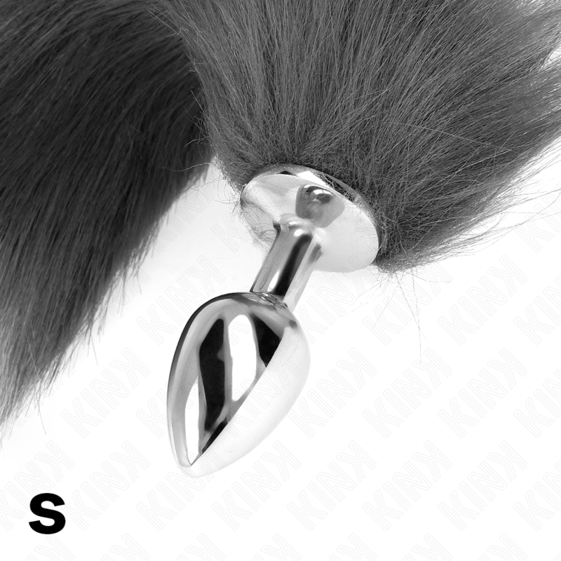 Kink Anal Plug Size S 7cm con Cola Sintética 40cm Gris y Blanco