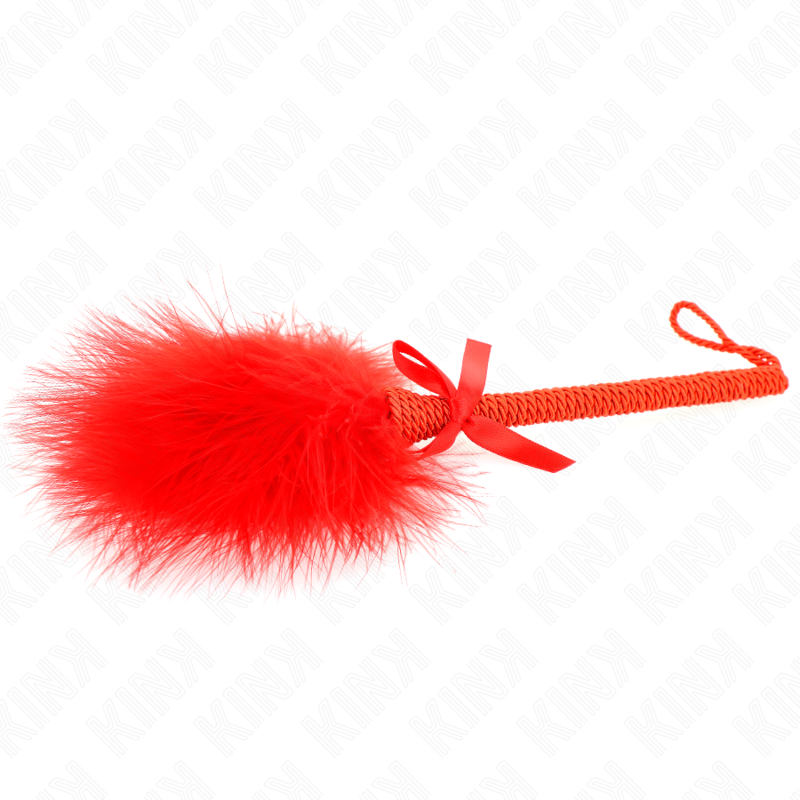 KINK Varita de Cuerda Nylon con Plumas Cosquillas y Lazo Rojo 25 cm