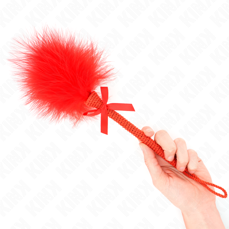 KINK Varita de Cuerda Nylon con Plumas Cosquillas y Lazo Rojo 25 cm