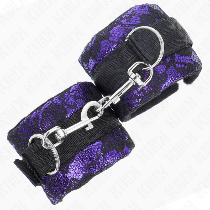 Kink Short Velvet Lace Wrist Restraints Purple/Black - Esposas de Muñeca