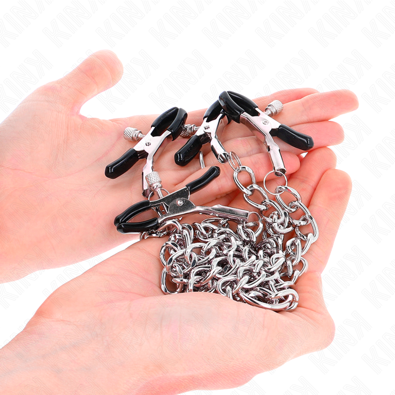 Kink 4 Chain Nipple Clamps - Pinzas de Pezones Conectadas por Cadena Plateada