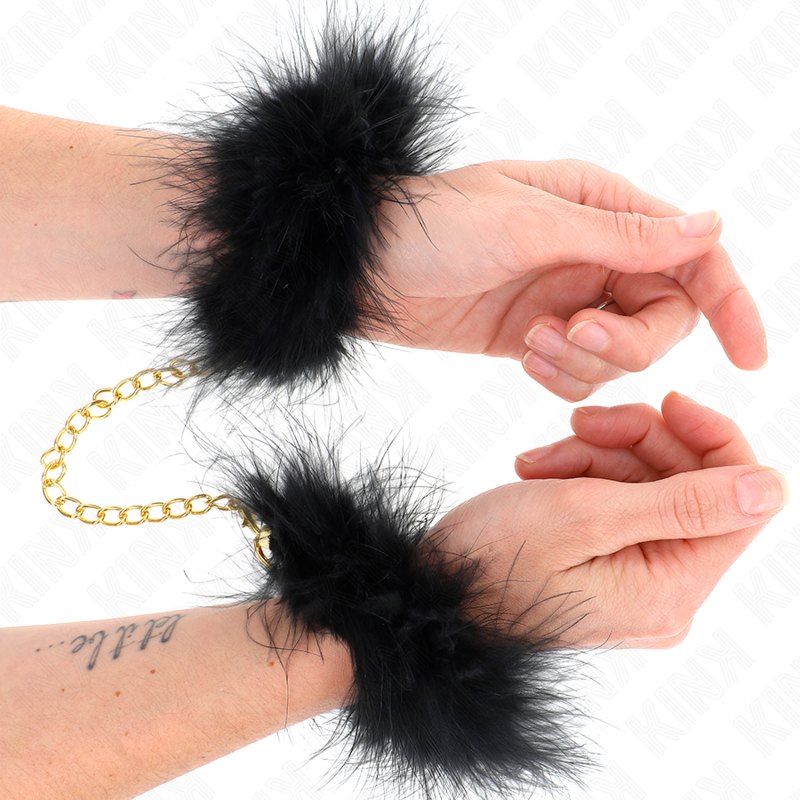 Kink Feather Hand Cuffs with Gold Chain - Mini Esposas de Plumas BDSM