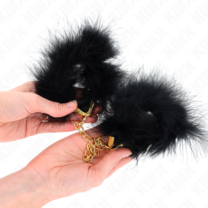 Kink Feather Hand Cuffs with Gold Chain - Mini Esposas de Plumas BDSM