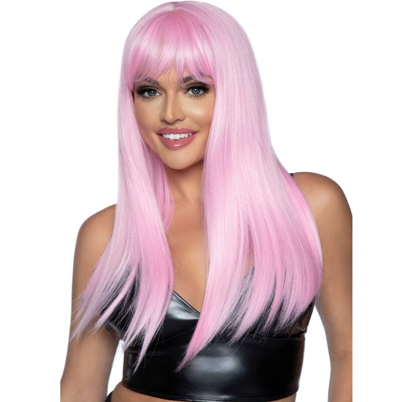 Peluca Larga Recta con Flequillo Rosa 24" - Leg Avenue