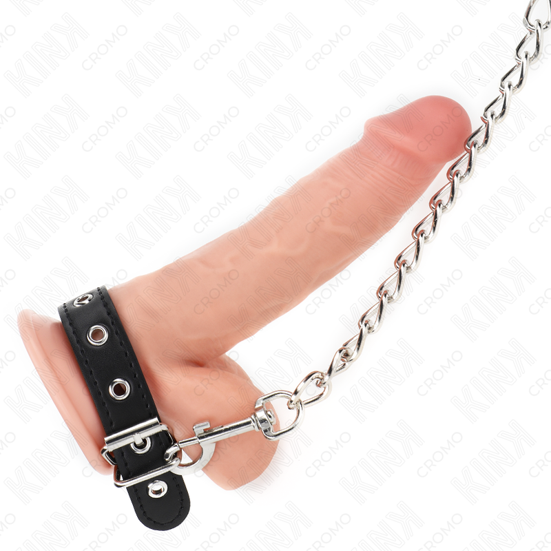 Anillo de Cuero para el Pene Kink Ring Power con Correa y Cadena Metálica