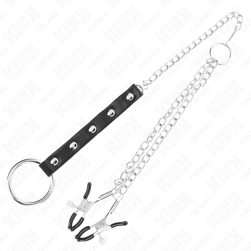 Anillo para Pene de Acero Inoxidable con Cadena y Pinzas Ajustables KINK