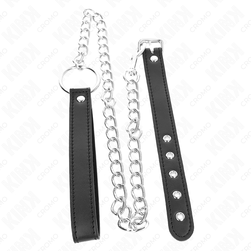 Kink Leather Penis Ring 21.5 cm - Anillo con Cadena Metal y Vibración