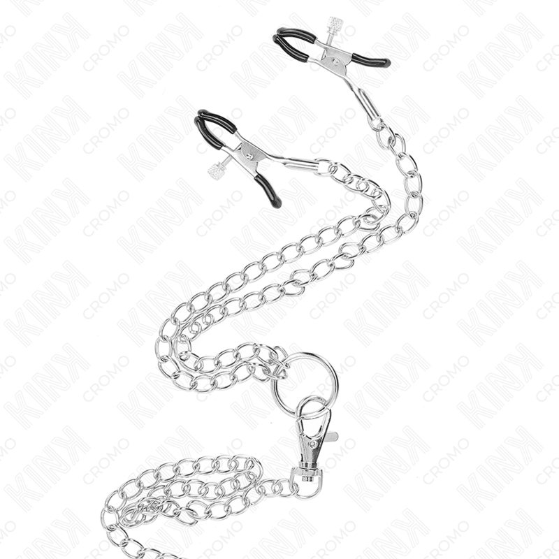 Kink Triple Chrome Metal Penis Ring 3-4.5cm con Cadena y Pinzas para Pezones