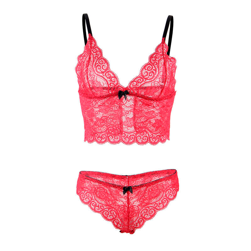 Subblime Silk and Lace Nightgown + Panties Red S/M