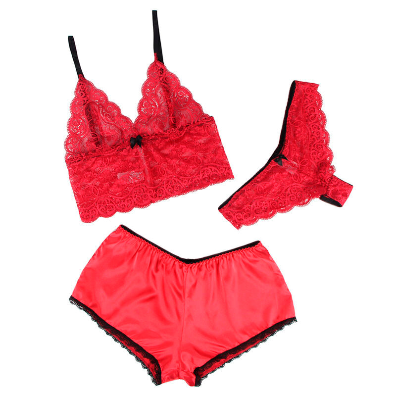 Subblime Silk and Lace Nightgown + Panties Red S/M