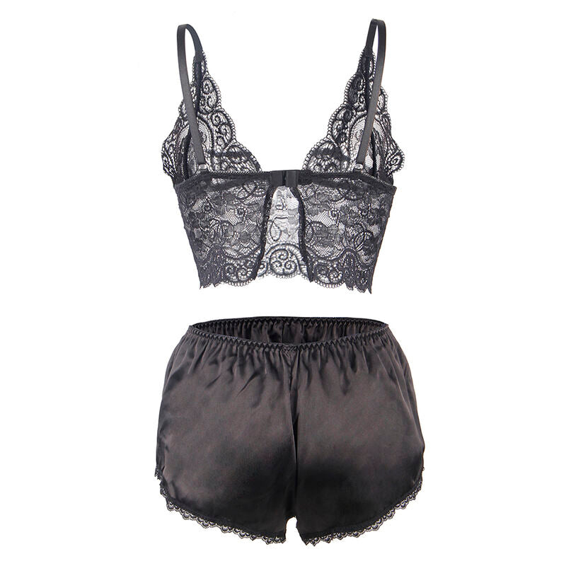 Camisón de Seda y Encaje con Panties Subblime - Negro S/M