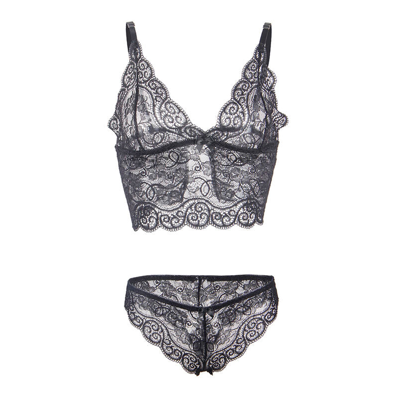 Subblime Silk and Lace Nightgown + Panties Black L/XL