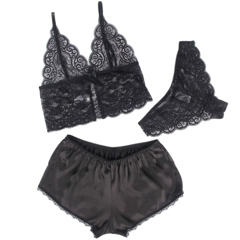 Camisón de Seda y Encaje con Panties Subblime - Negro S/M