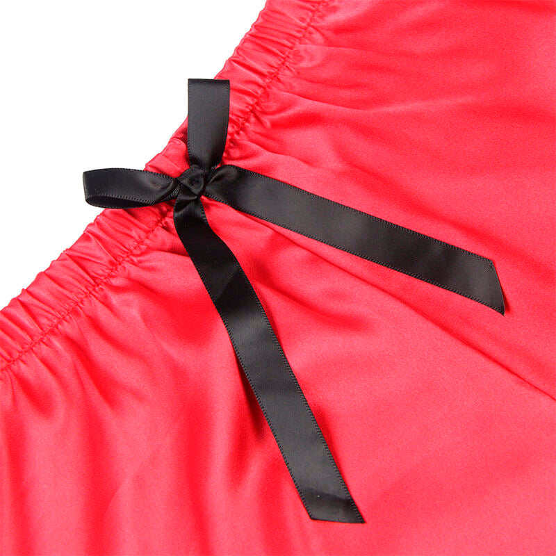 Conjunto Lencería Subblime Camisola Seda + Pantalones Encaje Negro/Rojo S/M