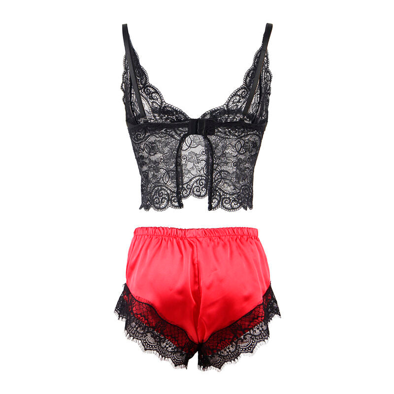 Subblime Casual Silk Nightgown + Lace Pants Black/Red L/XL