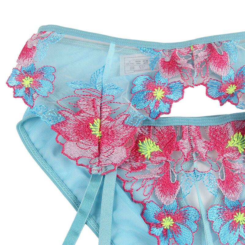 Set Lencería Subblime Sujetador y Panties Diseño Floral Azul L/XL