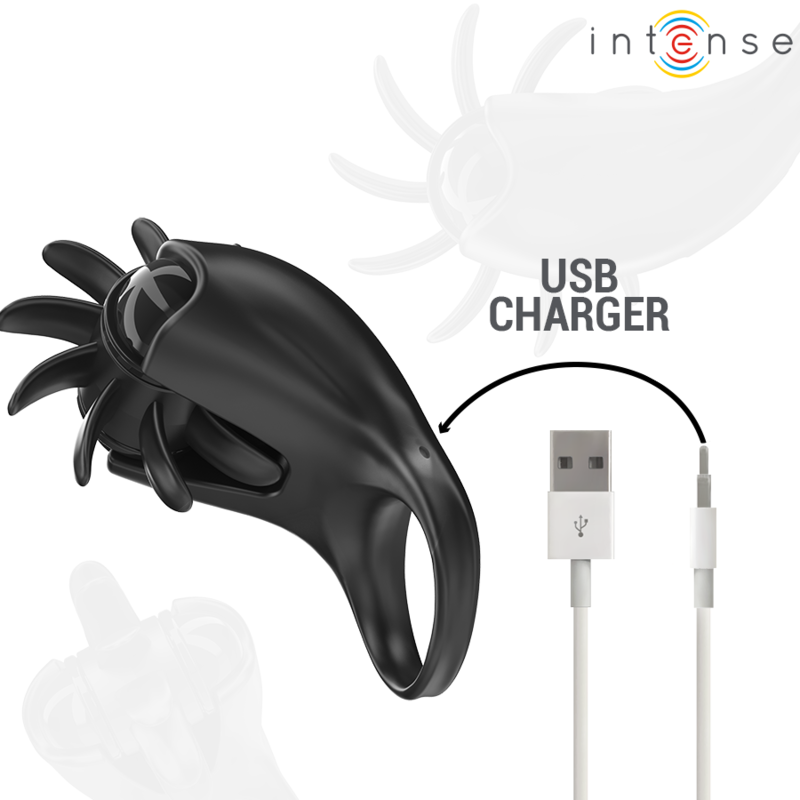Anillo Vibrador Intense Mabel 10 Vibraciones con Estimulador de Clítoris Negro