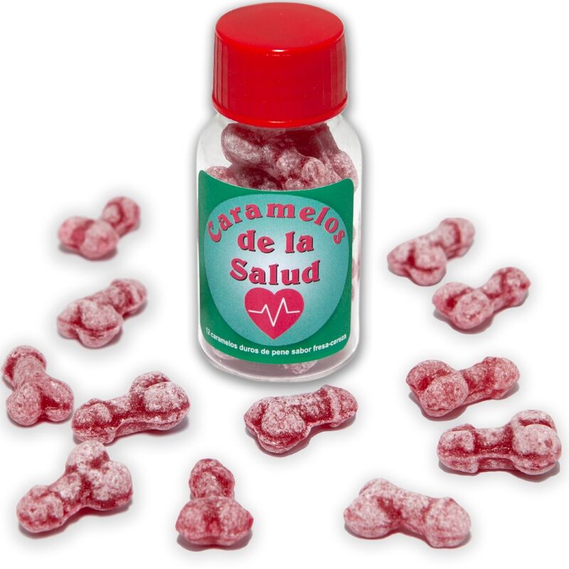 Diablo Picante - 12 Caramelos Picantes Forma Pene Fresa y Cereza