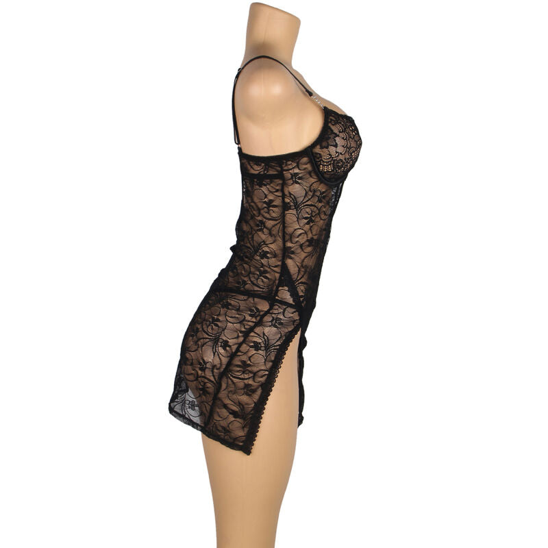 Babydoll de Encaje Negro con Tirantes Ajustables - Talla S/M