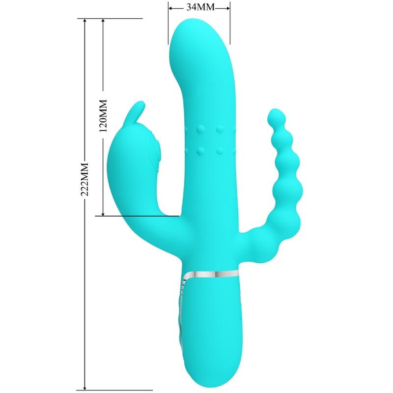 Pretty Love Cammy 4 en 1 Vibrador Triple Rabbit Azul
