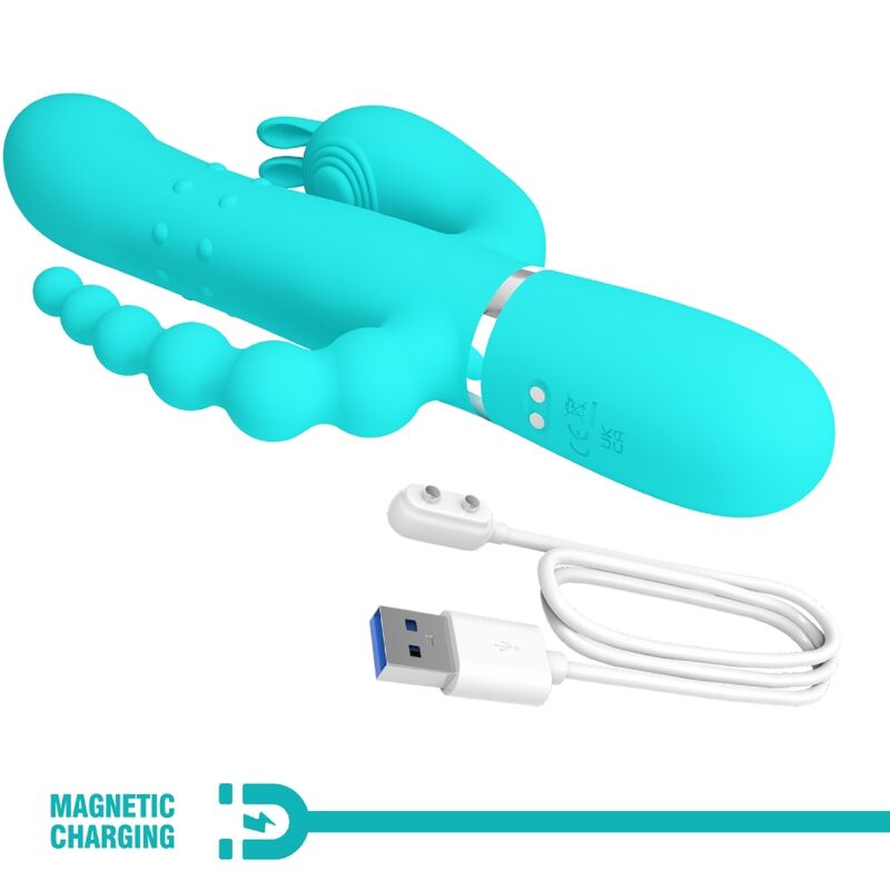 Pretty Love Cammy 4 en 1 Vibrador Triple Rabbit Azul