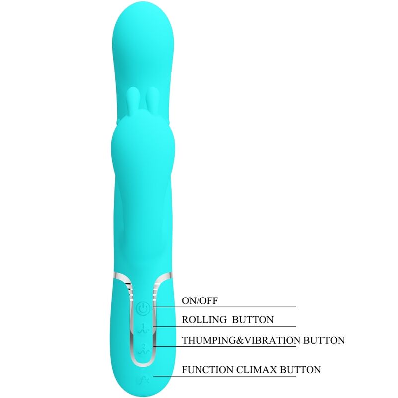 Pretty Love Cammy 4 en 1 Vibrador Triple Rabbit Azul