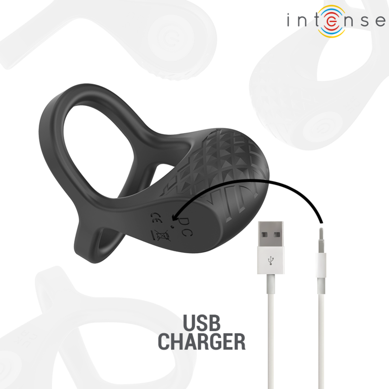 Intense Alex Vibrator Double Penis Ring 10 Vibraciones Negro