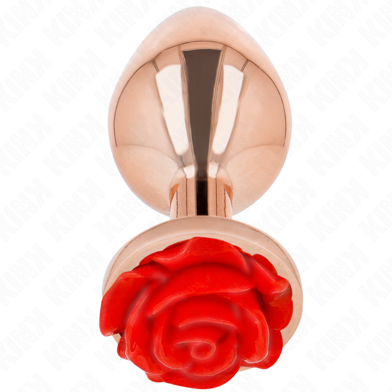 Kink Pink Gold Anal Plug with Red Rose - Plug Anal Metálico Elegante