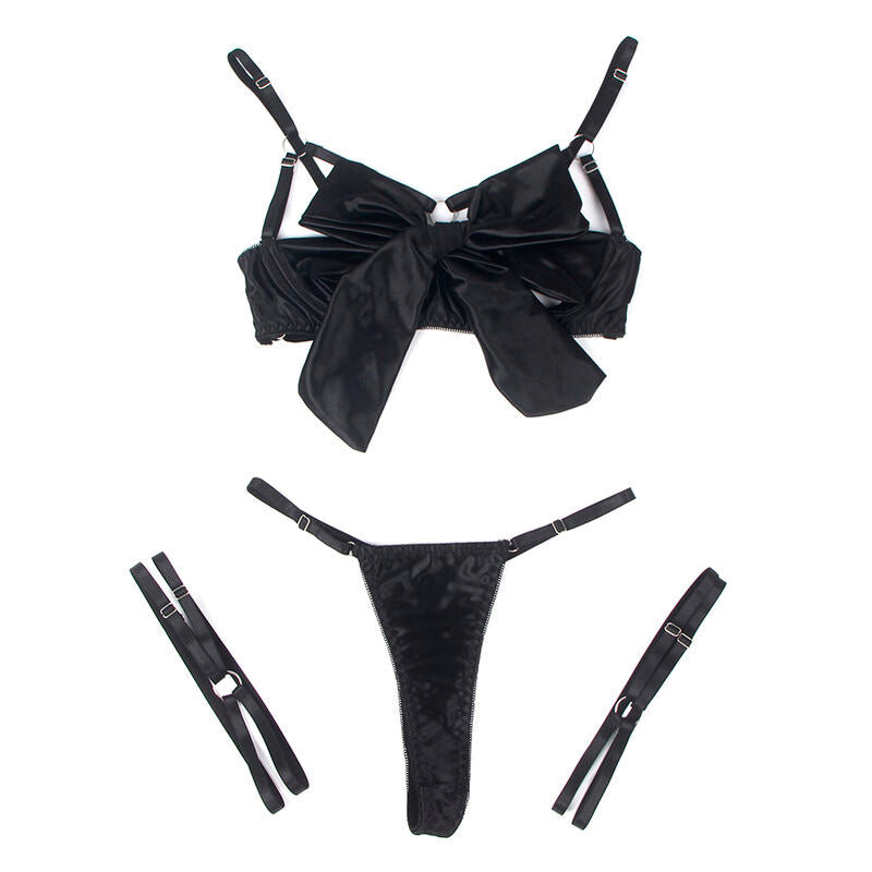 Conjunto de Lencería Subblime con Sujetador de Copas Abiertas y Lazo Negro L/XL