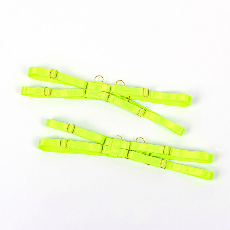Conjunto de Lencería Subblime Verde Fluorescente con Detalles de Collar y Piernas S/M